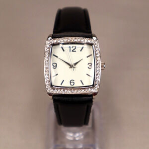 Merona Women's Watch Silver Tone Crystal Bezel White Square Dial w/ New Battery